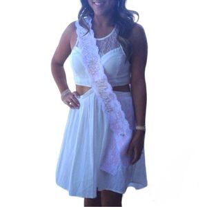 LUSH white lace open back, high Lo dress, size M